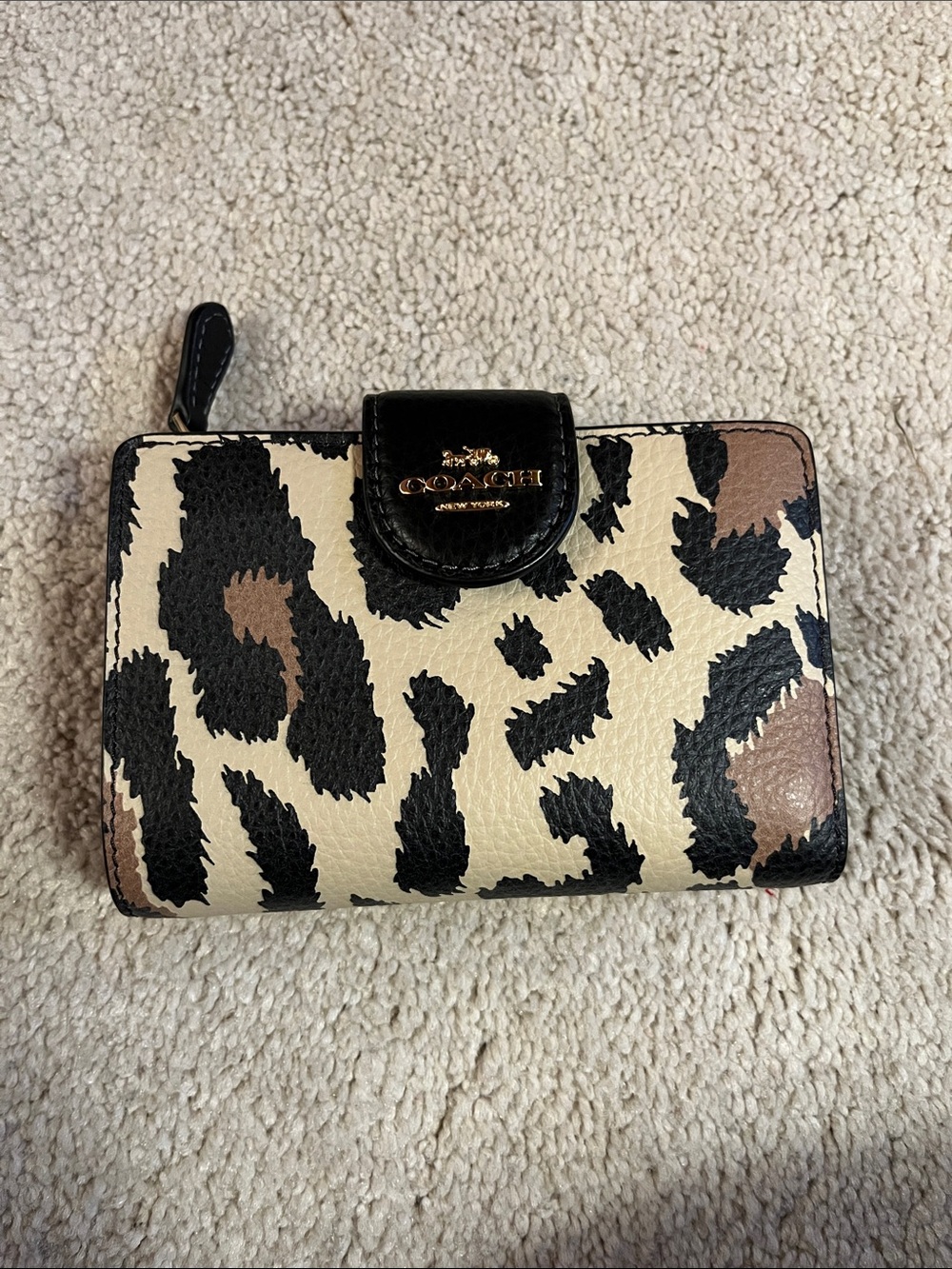 Coach Animal-Print Leather Zip Wallet in Black, Cream & Brown